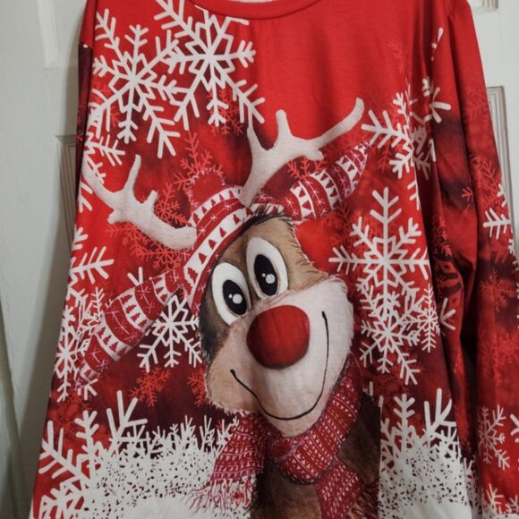 Rudolph & Snowflake Print Red Christmas Top Women's 5XL - Picture 3 of 7